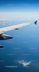 Aerial View of Airplane Wing Over Clouds in Clear Blue Sky
