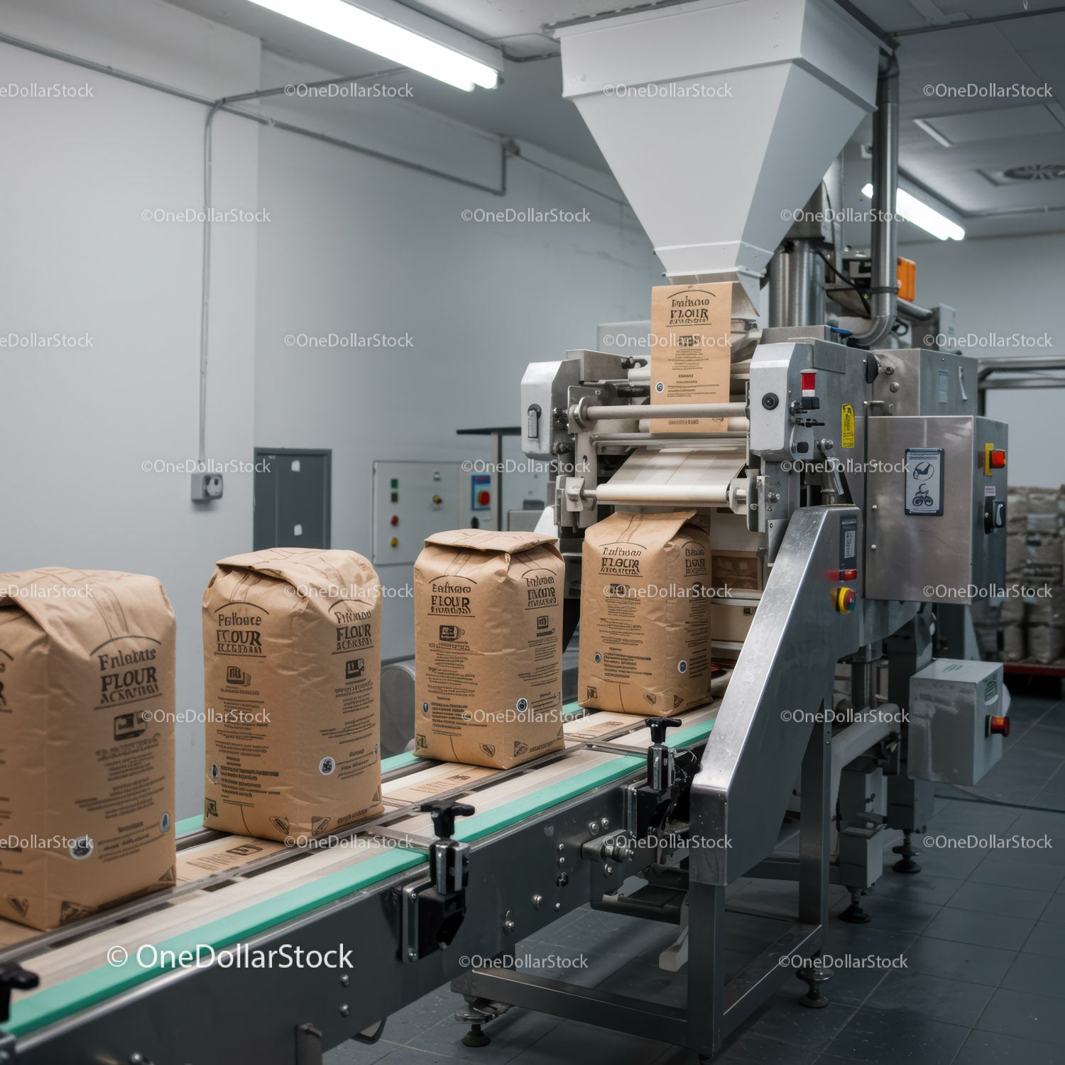 Industrial packaging process in food manufacturing plant