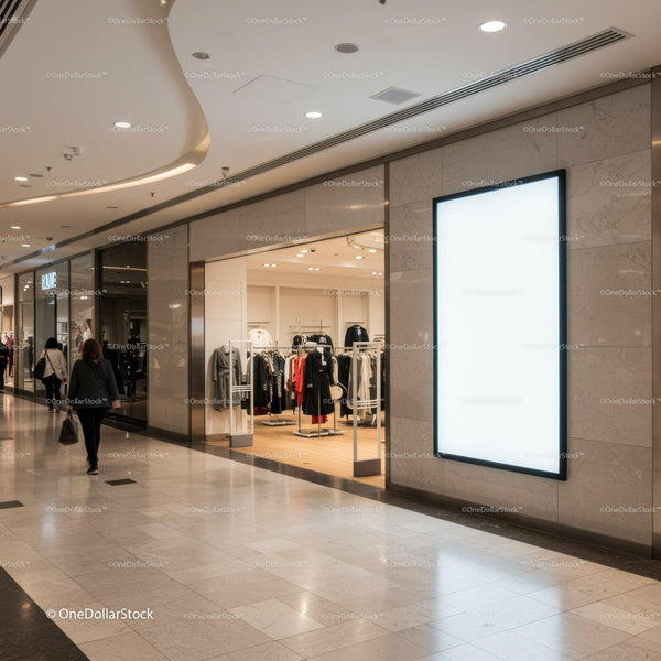 Modern shopping mall corridor with fashion store interior JPG Mockup Image