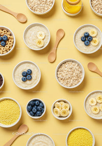 Healthy breakfast bowls with fresh fruit and cereals