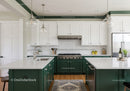 Modern Kitchen with White Cabinets and Green Island