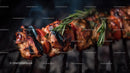 Juicy grilled chicken skewers with onion on barbecue