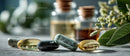 Healthy Dietary Supplements with Fish Oil and Herbal Pills