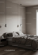 Minimalist Bedroom with Soft Bedding and Pendant Lights