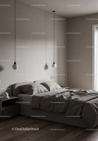 Minimalist Bedroom with Soft Bedding and Pendant Lights