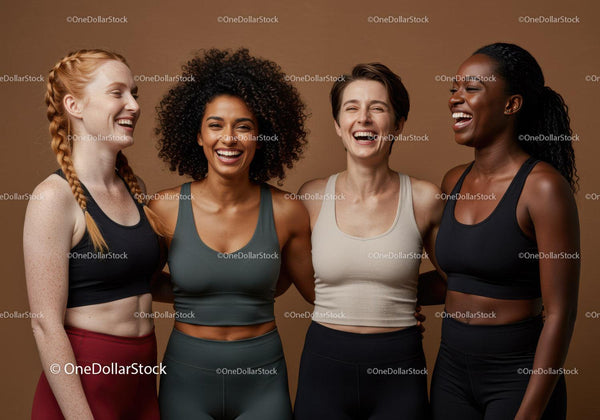 Diverse women in activewear sharing joyful moment