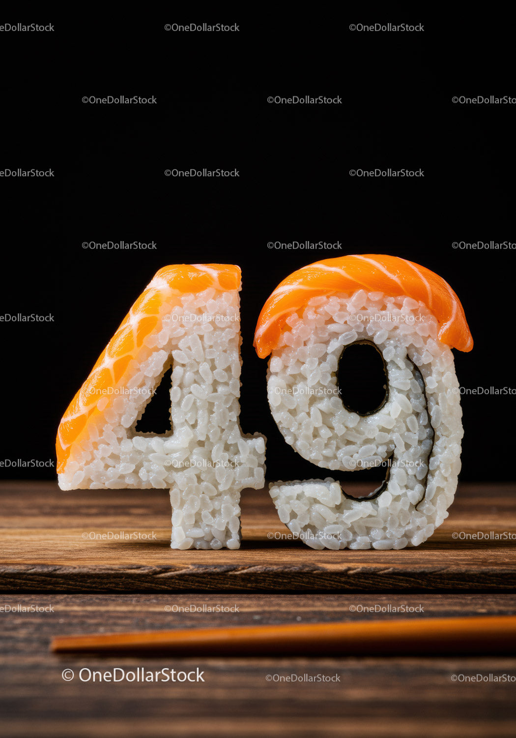 Creative Sushi Numbers Forty Nine with Salmon Topping