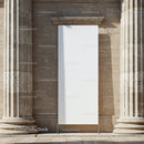 Blank vertical banner between antique stone columns