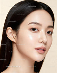 Close-up portrait of young woman with flawless skin
