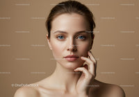 Elegant Portrait of a Young Woman with Clear Skin and Blue Eyes