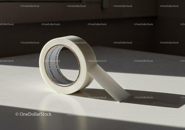 Roll of white adhesive tape on smooth surface JPG Mockup Image