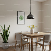 Modern Dining Room with Wooden Table and Indoor Plants