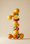 Number one shaped from fresh citrus and berries
