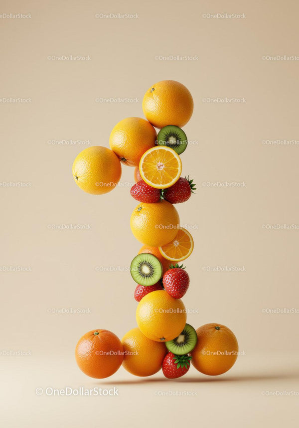 Number one shaped from fresh citrus and berries