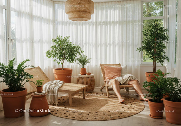 Relaxing indoor garden nook with natural light and plants
