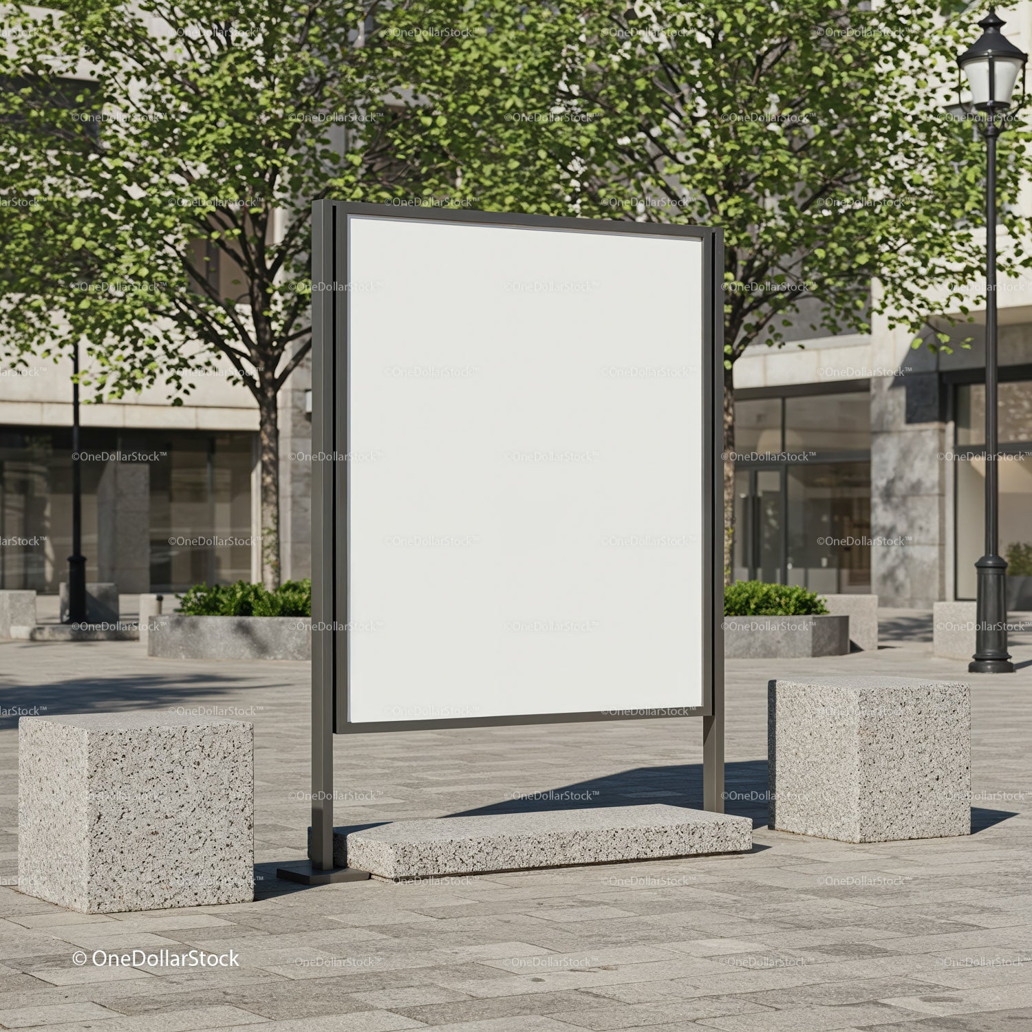 Blank outdoor billboard in modern urban plaza