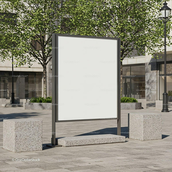 Blank outdoor billboard in modern urban plaza JPG Mockup Image