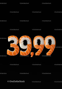 Price Tag Formed by Sushi Rolls on Black Background