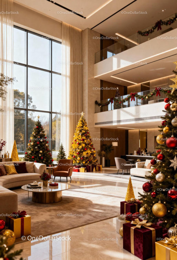 Modern Spacious Living Room with Elegant Christmas Decor
