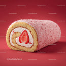 Pink Velvet Cake Roll with Cream Filling in Bright Red Background