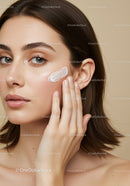 Close-up of Woman Applying Skin Cream on Cheek for a Fresh Look