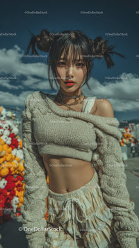 Young Woman with Edgy Style Facing Camera Under the Sky