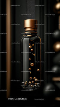 Elegant Black and Gold Luxury Glass Bottle with Metallic Accents