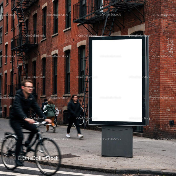 Urban street scene with blank advertisement billboard JPG Mockup Image
