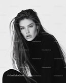 Black and White Portrait of a Young Woman with Intense Expression