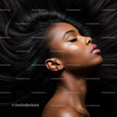 Serene woman with radiant skin and flowing hair