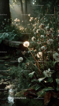 Sunlit Lily of the Valley and Wildflowers in Lush Forest Scene