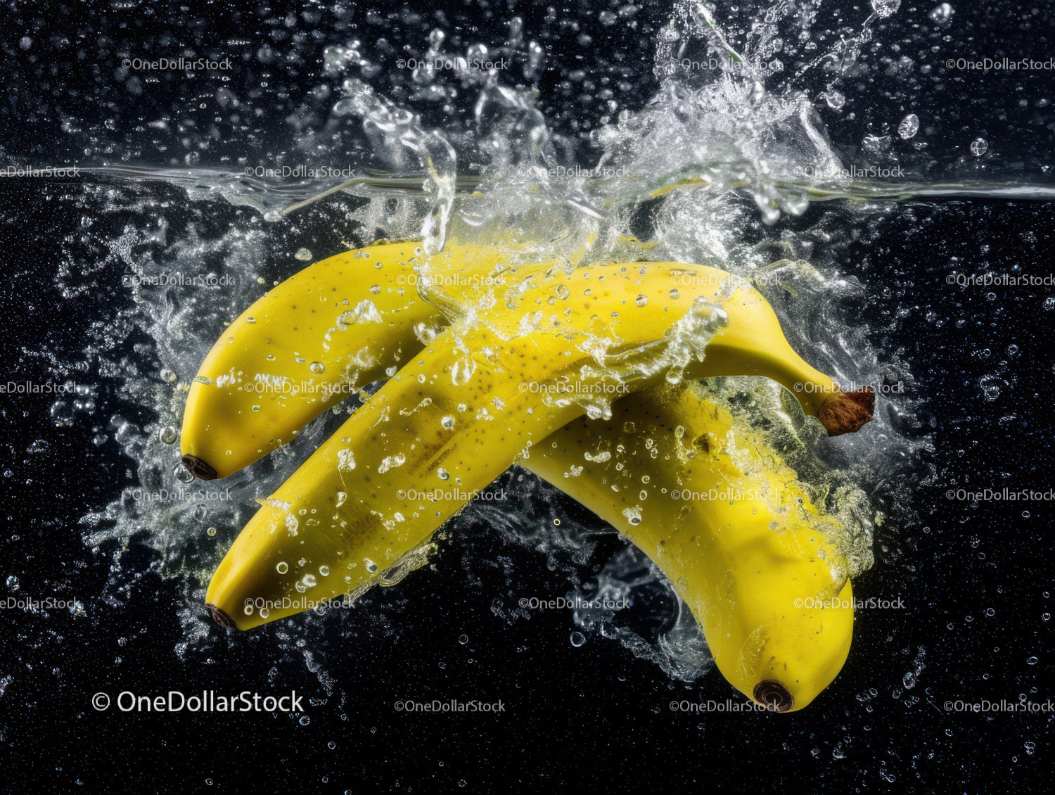 Yellow Bananas Splashing into Water in Vibrant High-Resolution Image