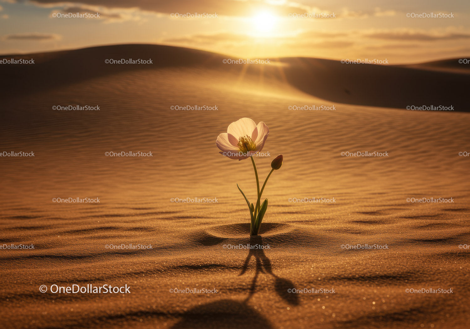 Delicate blossom growing in vast desert sand dunes