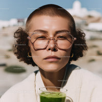 Young Woman with Short Hair and Glasses in Bright Outdoor Scene