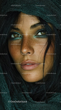 Close Up of a Woman with Freckles and Smoky Eye Makeup