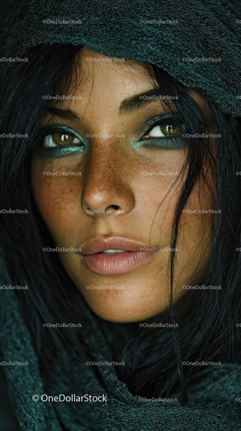 Close Up of a Woman with Freckles and Smoky Eye Makeup