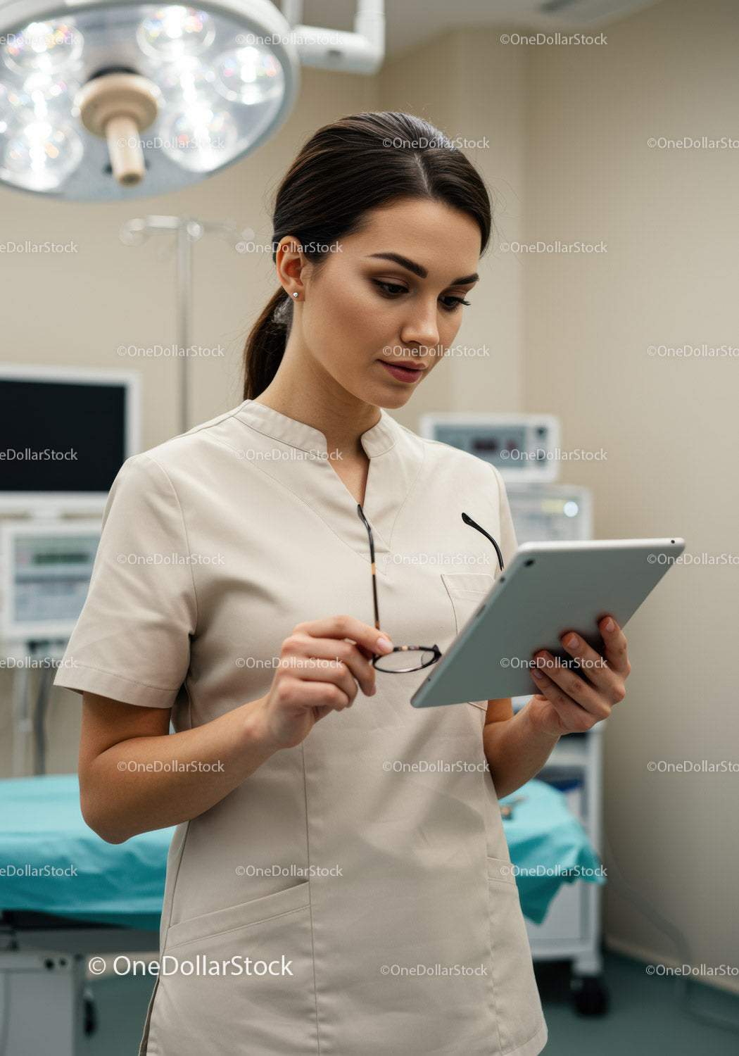 Profesjonalna lekarka korzystająca z tabletu w nowoczesnym środowisku szpitalnym