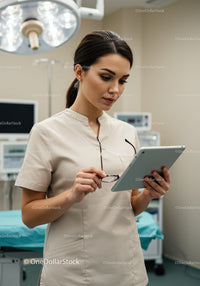 Professional Female Doctor Using Tablet in Modern Hospital Environment