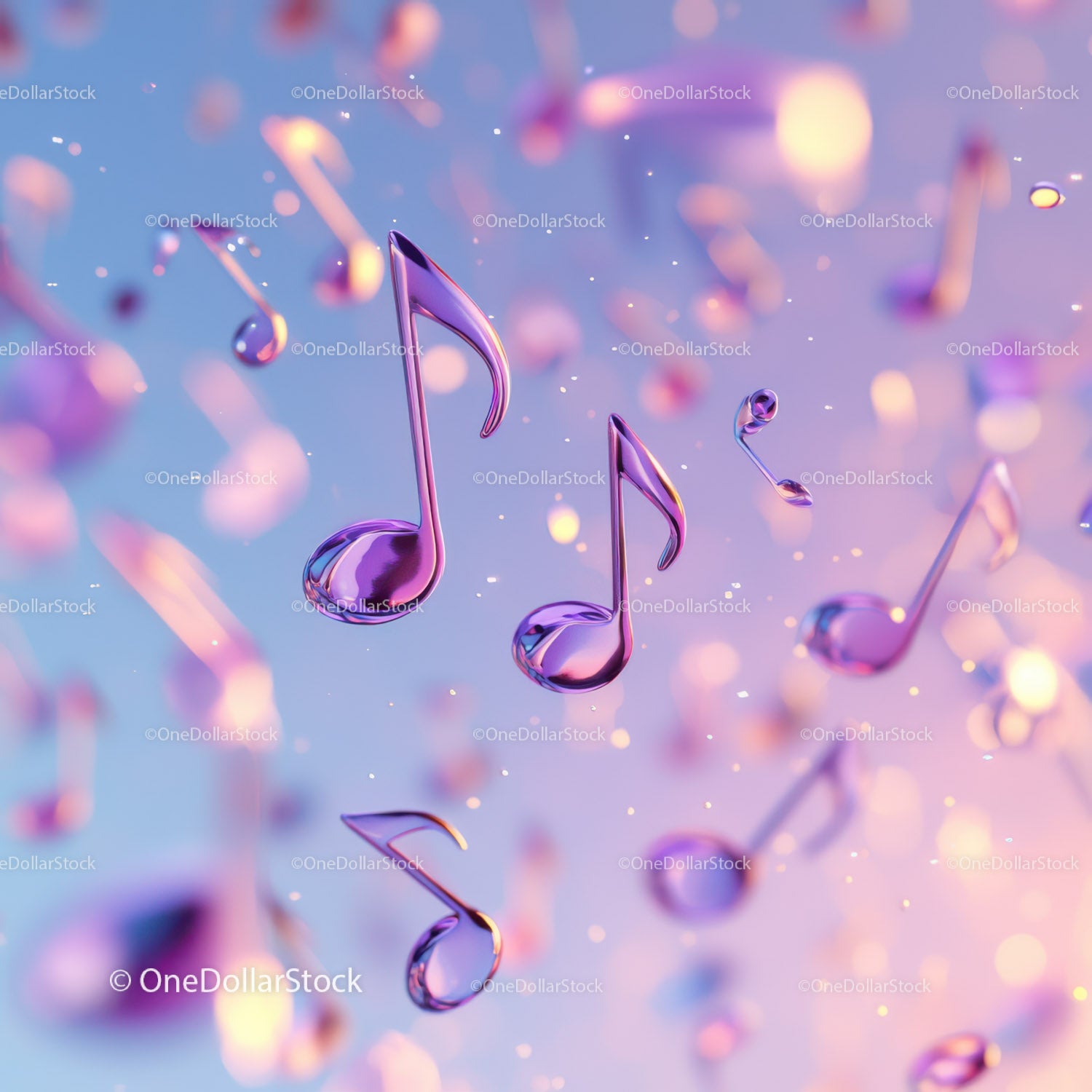 Colorful Floating Musical Notes with Glossy Finish in Artistic Digital Scene