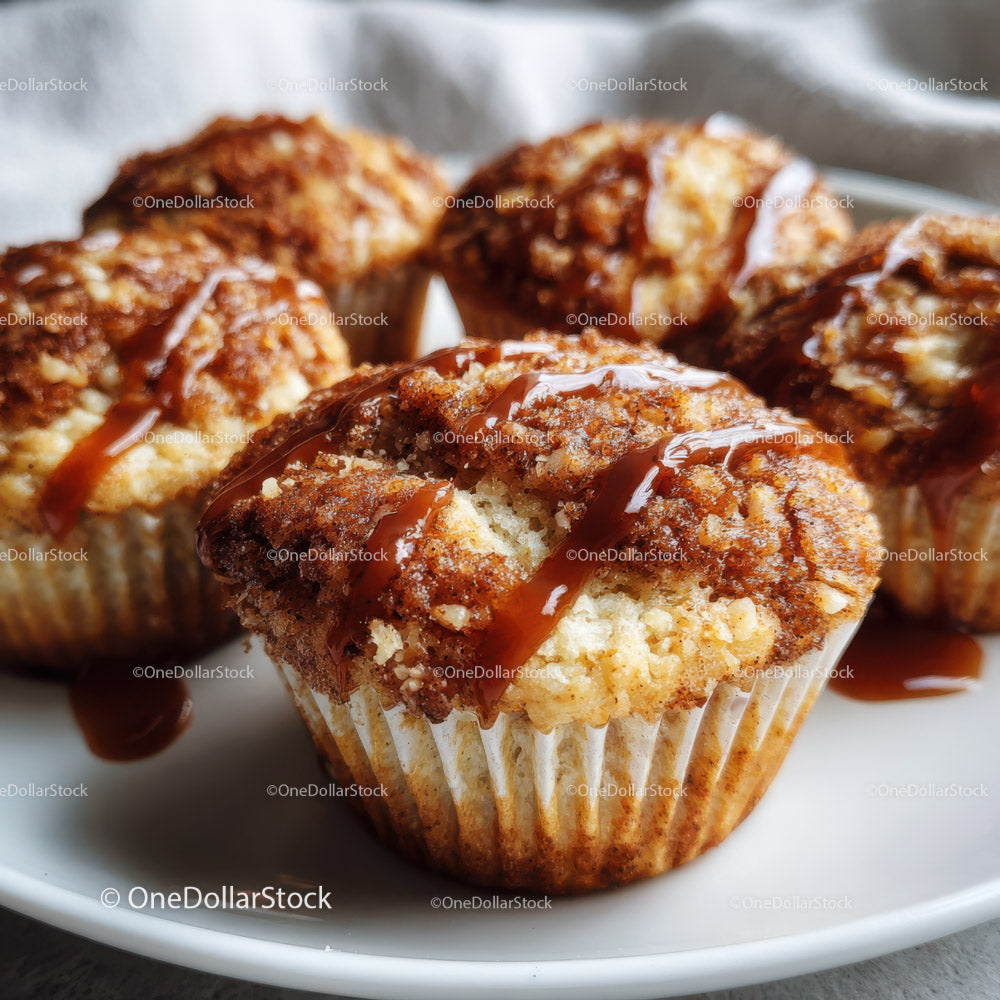 Muffinki cynamonowo-cukrowe z polewą czekoladową na białym talerzu