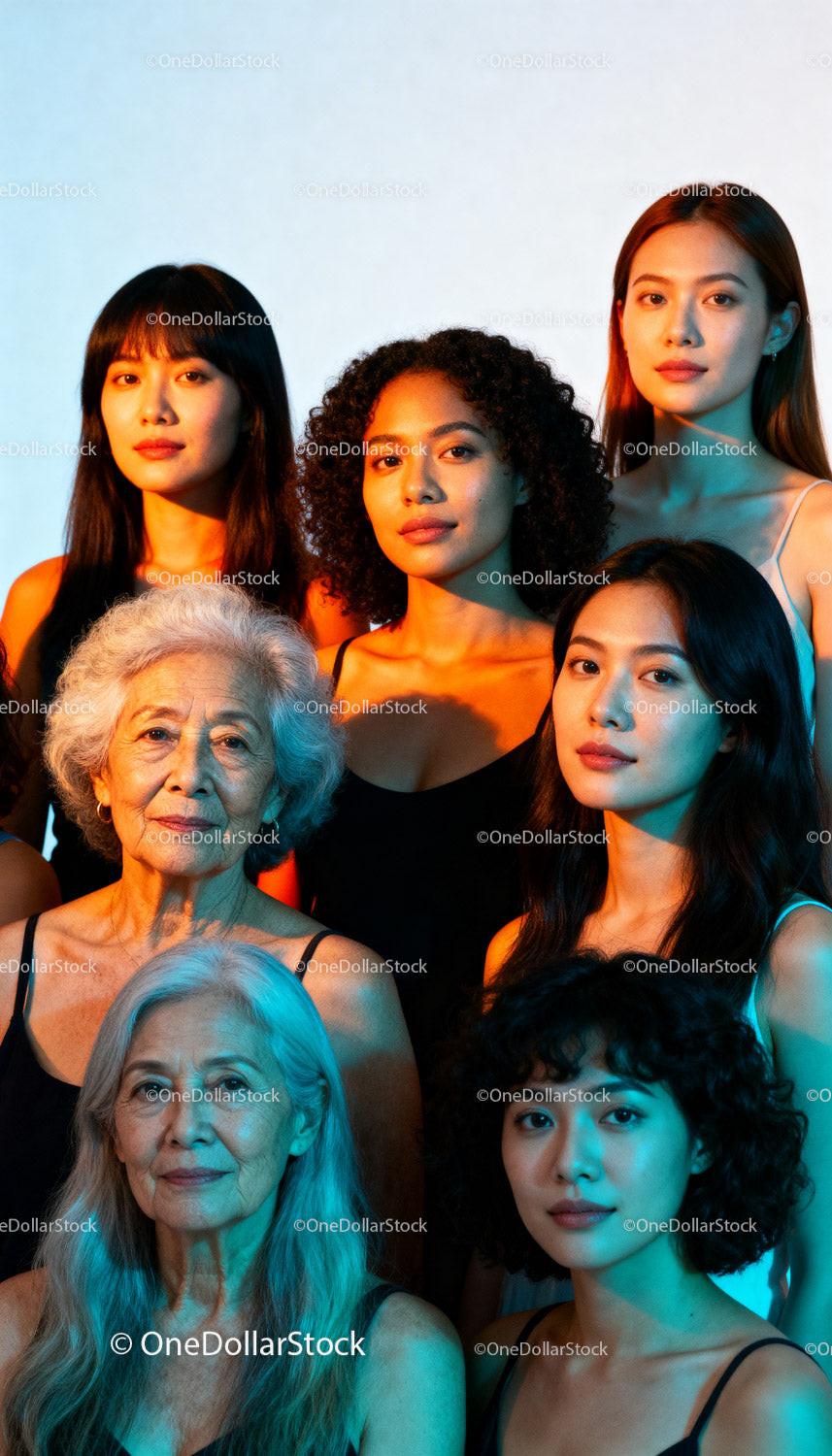 Diverse women embracing beauty across generations