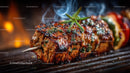 Colorful Grilled Meat and Vegetable Skewers on Barbecue Grill
