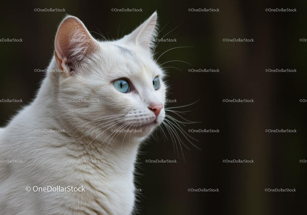 Close up of white cat with striking blue eyes