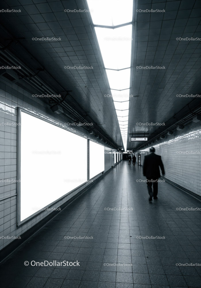 Minimalist Subway Tunnel with Tiled Walls and Modern Lighting