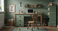 Cozy Child Study Space with Wooden Desk and Plush Toys