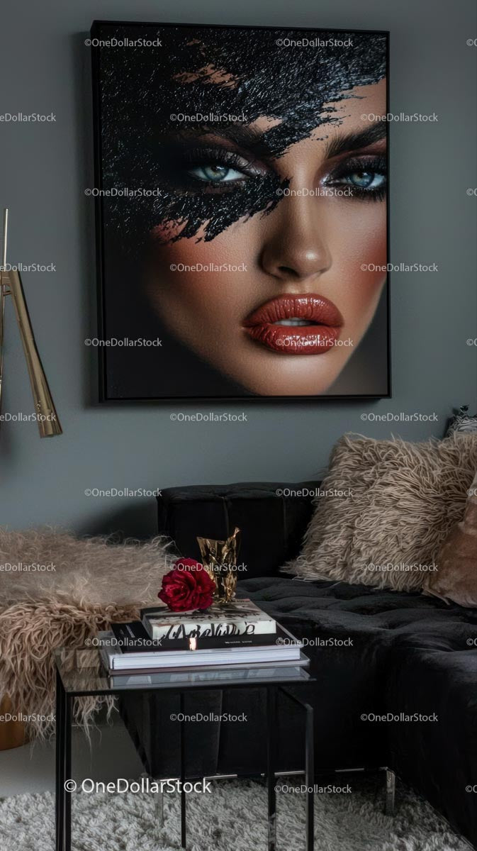 Stylish Modern Living Room with Artistic Portrait Wall Art