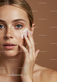Close-Up of Woman Applying Skincare Cream on Cheek for Natural Beauty