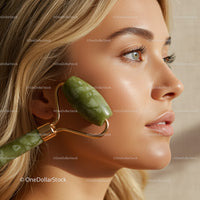 Close-up of Woman Using Jade Roller for Skin Rejuvenation