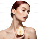 Portrait of Elegant Woman with Pear Flower for Beauty and Skincare