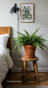Potted Fern Indoor Houseplant in Modern Bedroom Decor